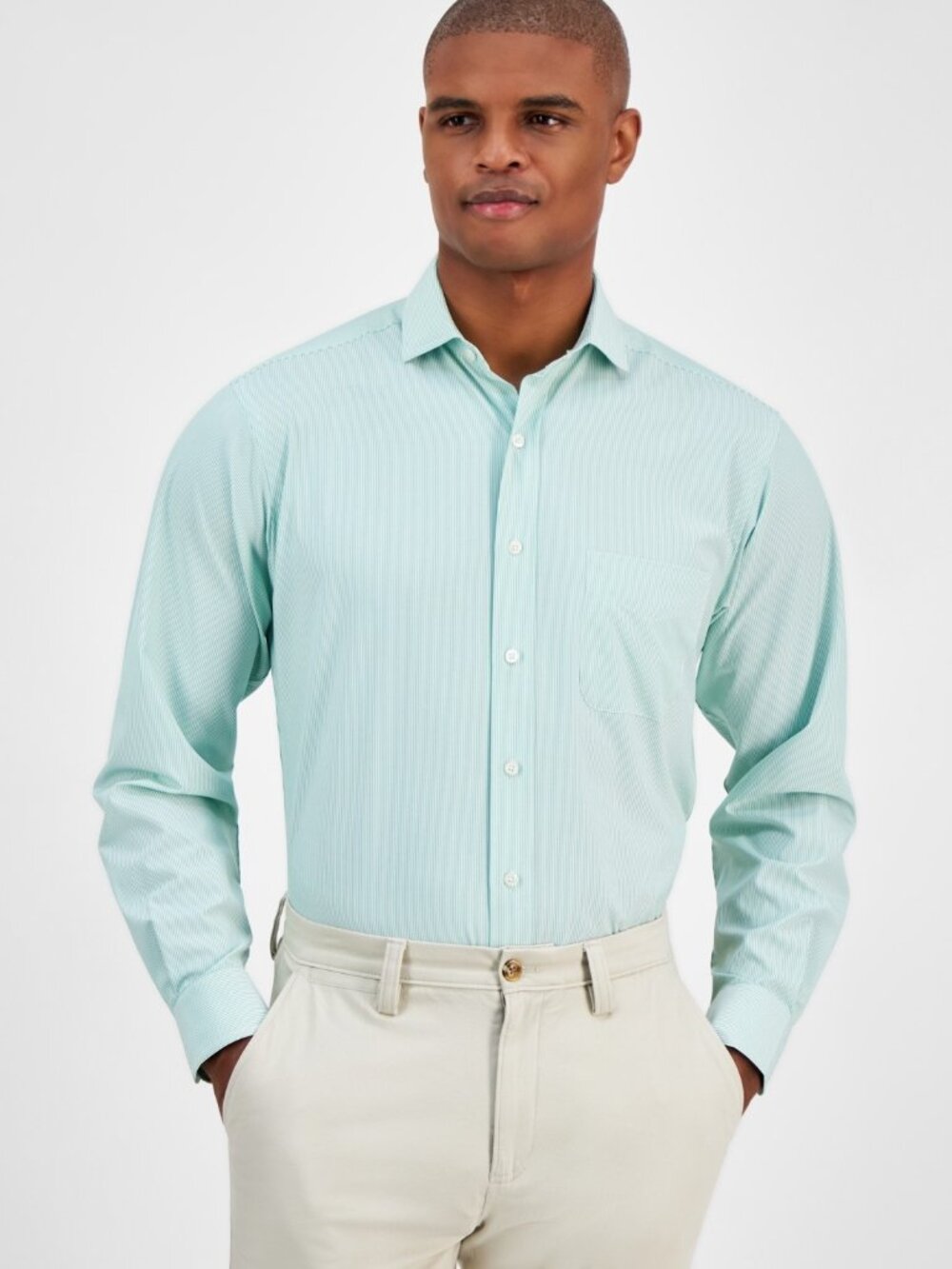 Club Room Men's Regular Fit Traveler Fine Stripe Dress Shirt, Macy's  NWT